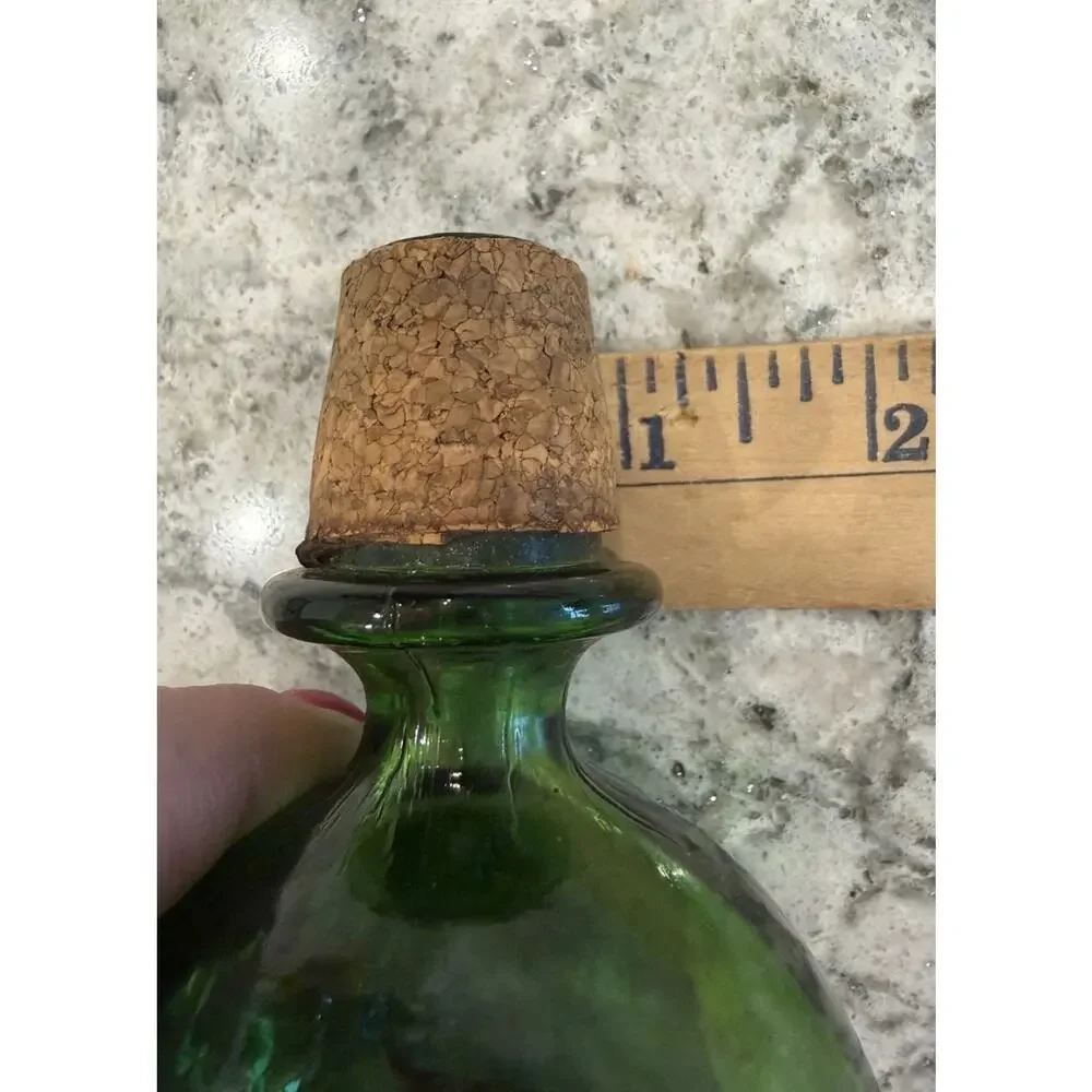 Vintage Hand Blown Emerald Green Glass Ball Decanter Stopper Replacement w/ Cork